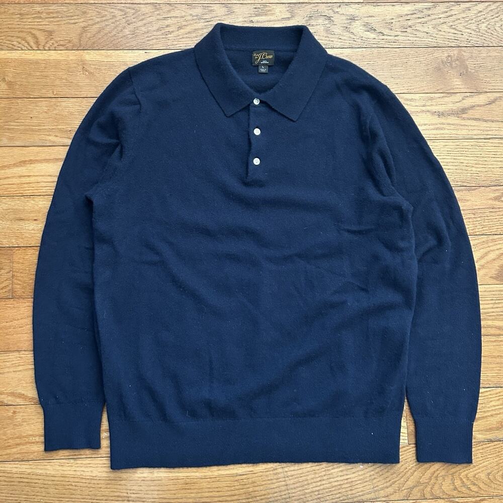 J Crew 100% Cashmere Navy Blue Collared Polo Sweater Large